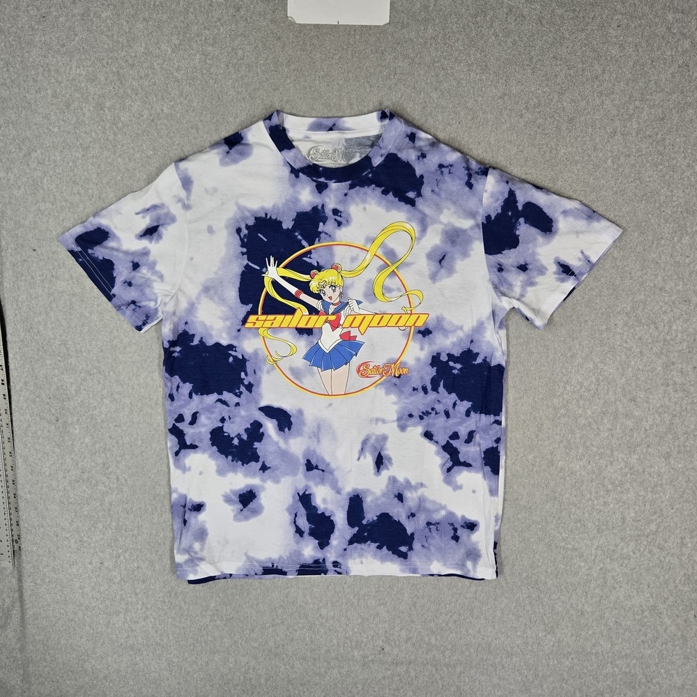 Sailor Moon Women Shirt XL Purple Tie Dye Graphic Tee Logo Crew Neck Pullover